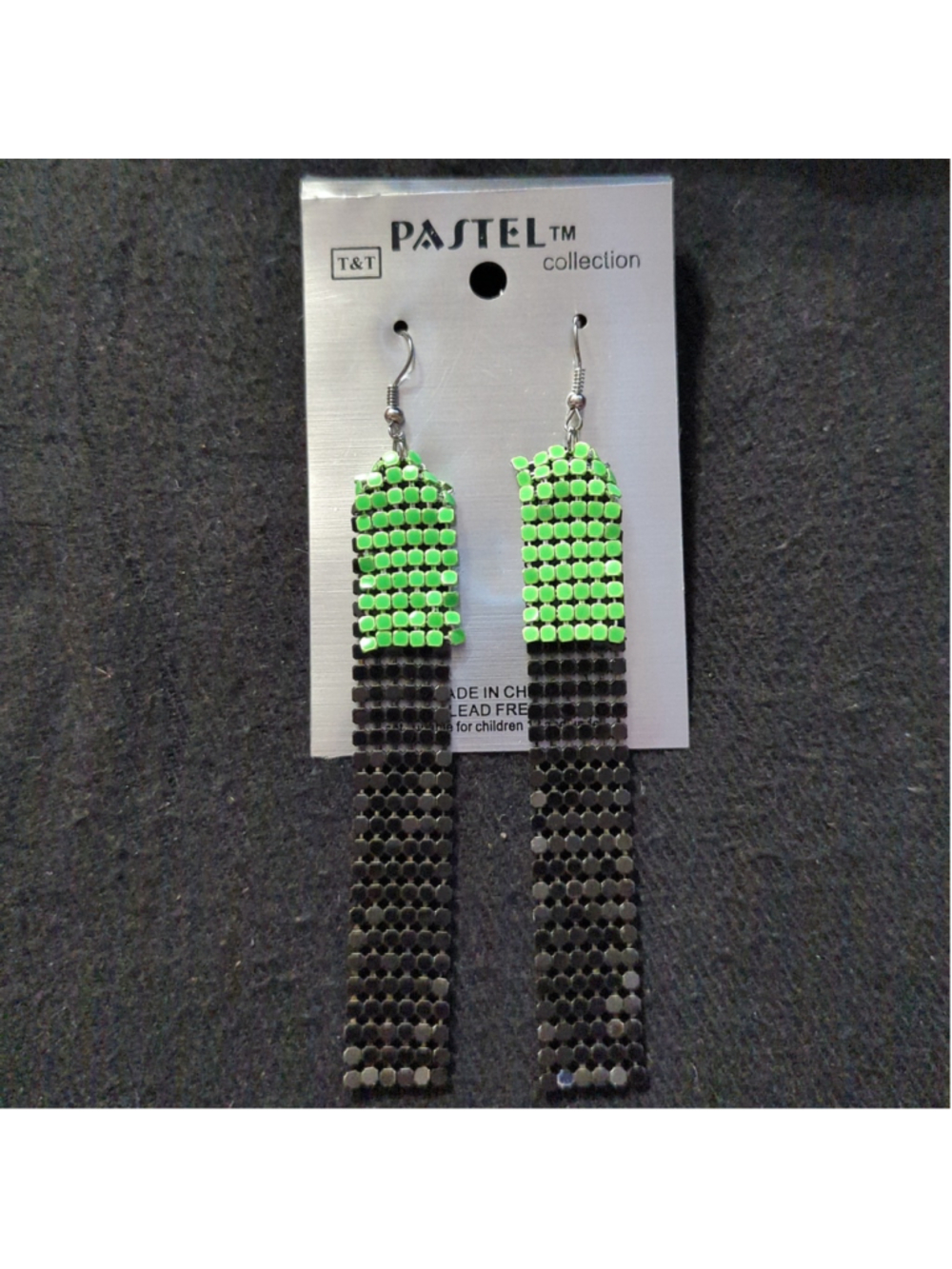 Pastel Collection Black and Green Mesh Dangle Statement Earrings